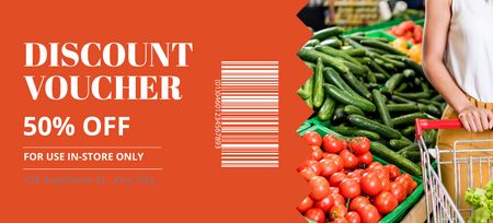 Grocery Store Ad with Cart of Food Coupon 3.75x8.25in Design Template