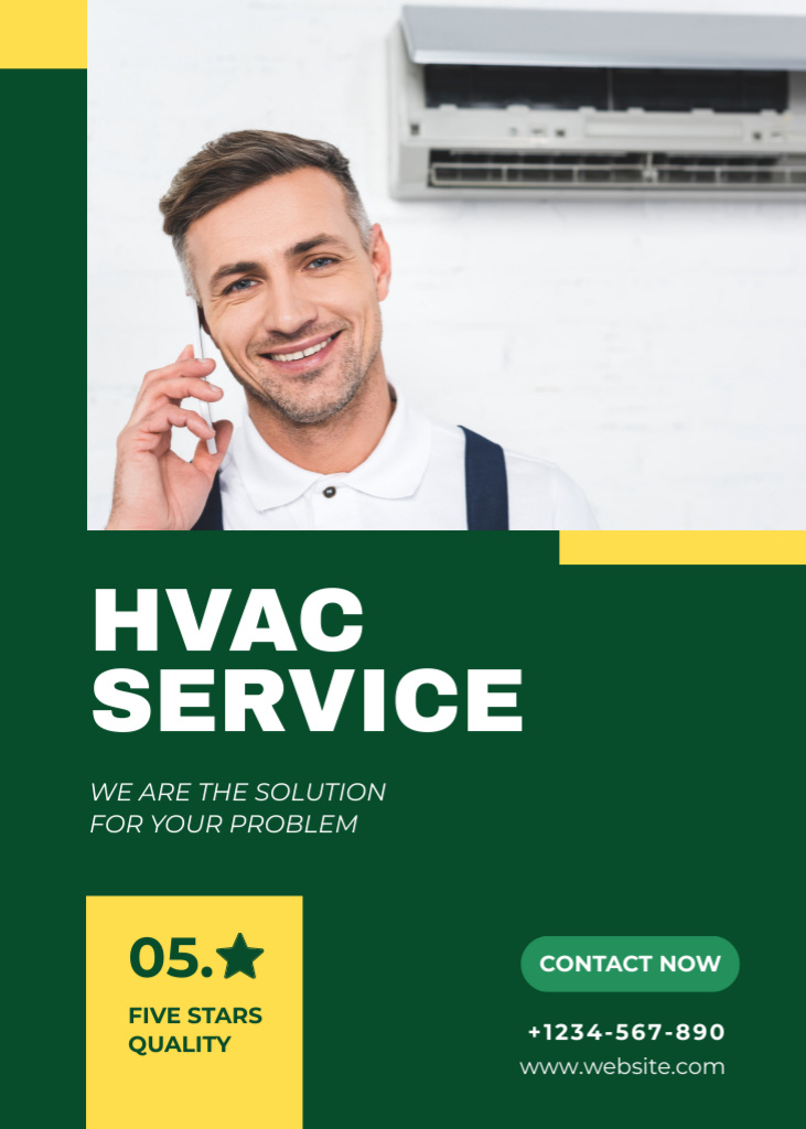 HVAC Service of High Quality on Green Flayerデザインテンプレート