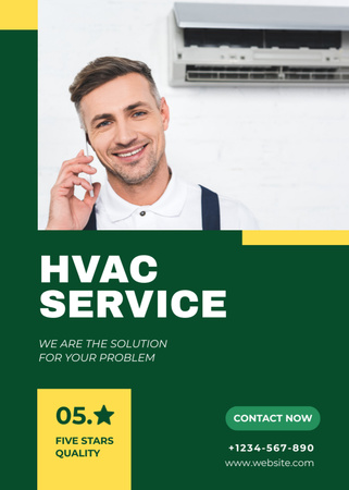 Template di design HVAC Service of High Quality on Green Flayer