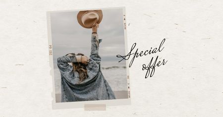 Template di design Young Happy Woman at the Beach Facebook AD