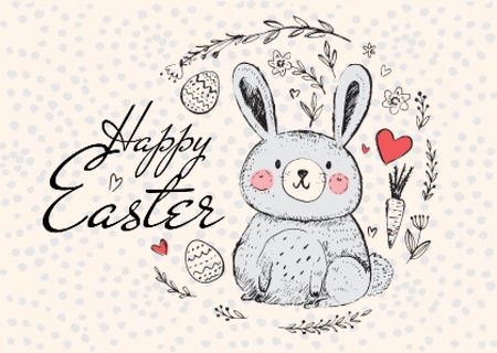 Happy Easter Greeting with Cute Bunny in Wreath Postcardデザインテンプレート