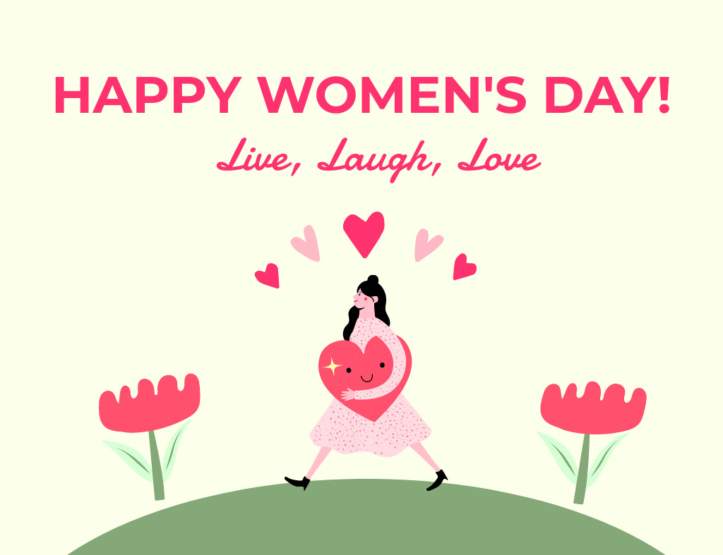 Women's Day Wishes for Lady Thank You Card 5.5x4in Horizontal Tasarım Şablonu