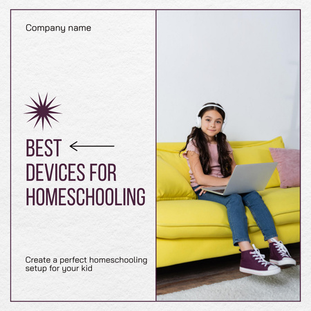 Little Girl Studying Online At Home Animated Post Design Template