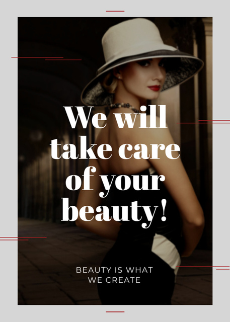 Designvorlage Beauty Services Offer with Fashionable Woman für Invitation
