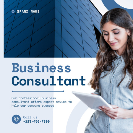 Business Consulting Services with Woman using Tablet LinkedIn post tervezősablon