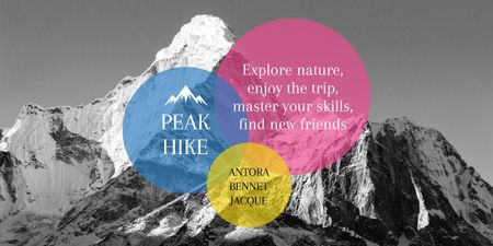 Platilla de diseño Hike Trip Announcement with Scenic Mountains Peaks Image
