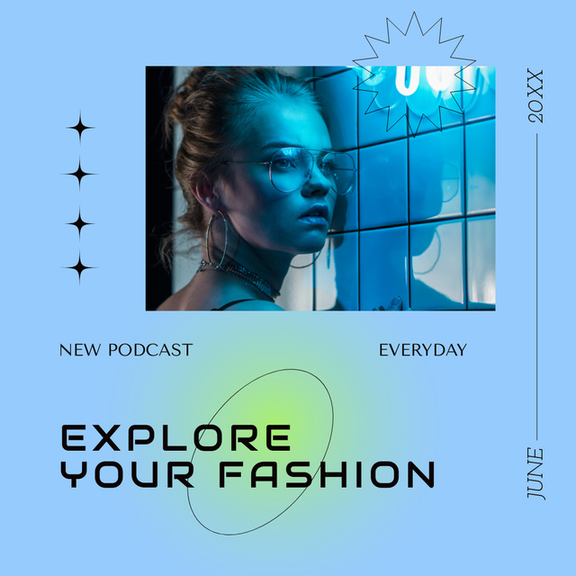 Stylish Young Woman in Blue Neon Light Instagram – шаблон для дизайна