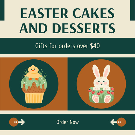 Easter Holiday Offer of Cakes and Desserts Instagram Design Template