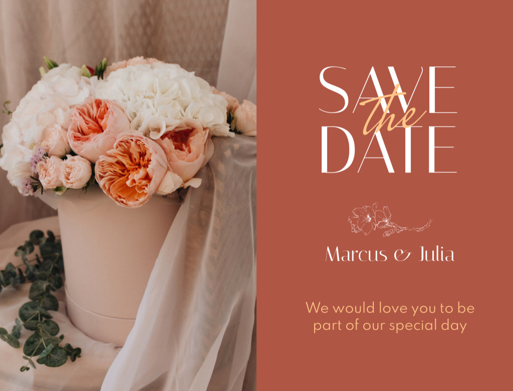 Designvorlage Wedding Announcement With Flowers And Glass für Postcard 4.2x5.5in