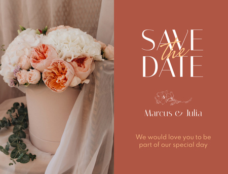 Ontwerpsjabloon van Postcard 4.2x5.5in van Wedding Announcement With Flowers And Glass