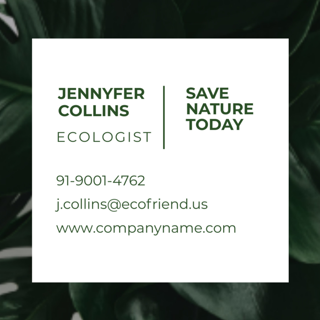 Eco Company Ad with Green Plant Leaves Square 65x65mm – шаблон для дизайну