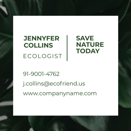 Eco Company Ad with Green Plant Leaves Square 65x65mm Design Template