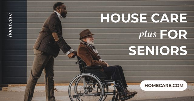 Plantilla de diseño de In-Home Care for Senior Citizens with Man on Wheelchair Facebook AD 