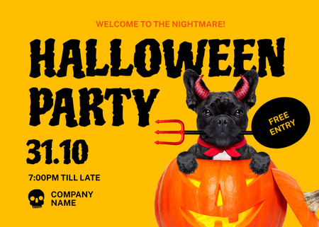 Halloween Party Announcement with Funny Dog Invitation 5x7in Horizontal Design Template