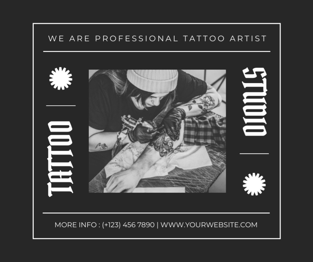 Professional Tattoo Artist In Studio Offer In Black Facebook Πρότυπο σχεδίασης