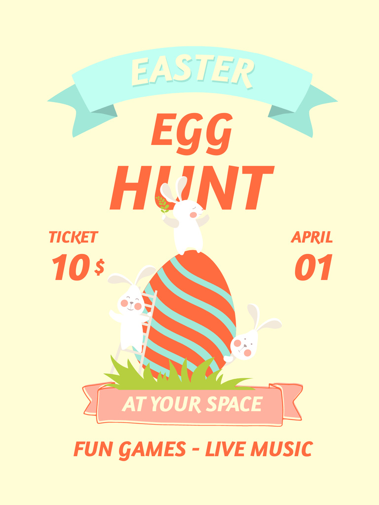 Easter Egg Hunt Announcement with Funny Easter Bunnies Poster US Tasarım Şablonu