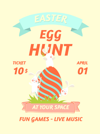 Easter Egg Hunt Announcement with Funny Easter Bunnies Poster US Design Template