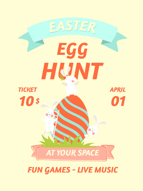 Plantilla de diseño de Easter Egg Hunt Announcement with Funny Easter Bunnies Poster US 