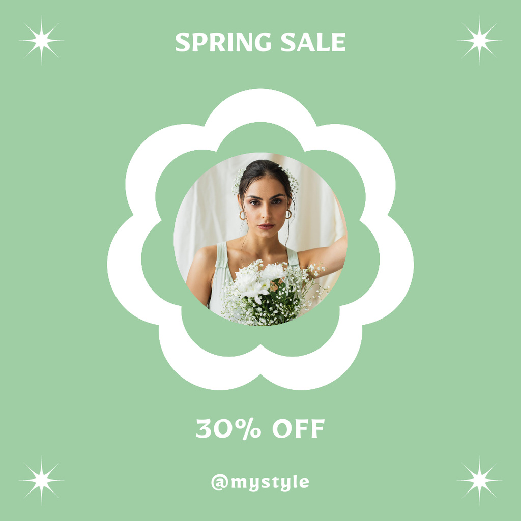 Spring Sale Offer with Woman in White with Bouquet Instagram Šablona návrhu