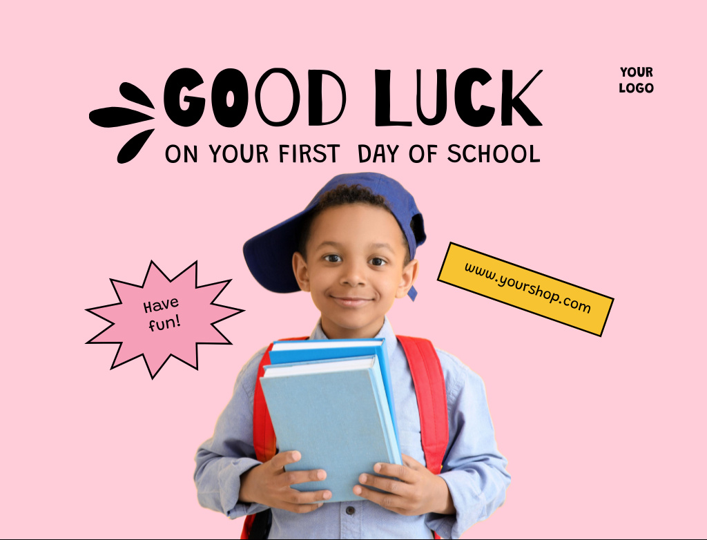 Good Luck on First School Day Postcard 4.2x5.5in Design Template