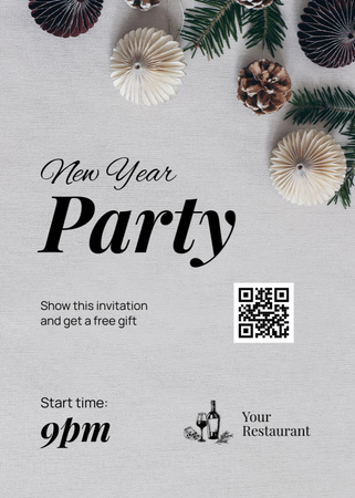 New Year Party Announcement with Festive Decor Invitation Design Template