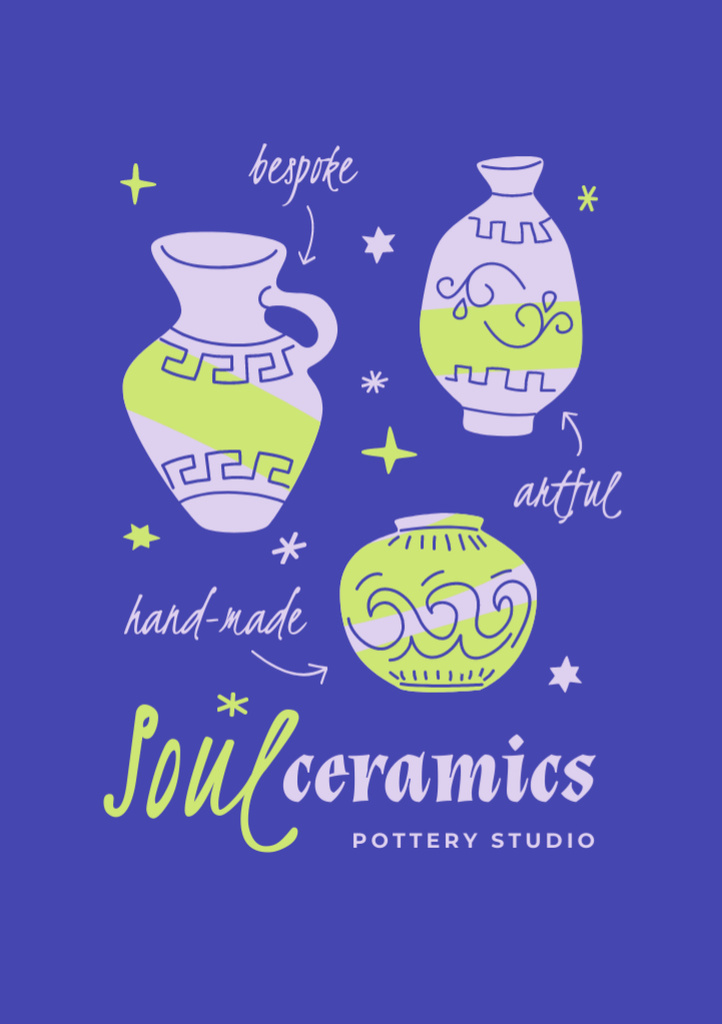 Ontwerpsjabloon van Flyer A5 van Pottery Studio Ad with Illustration of Pots