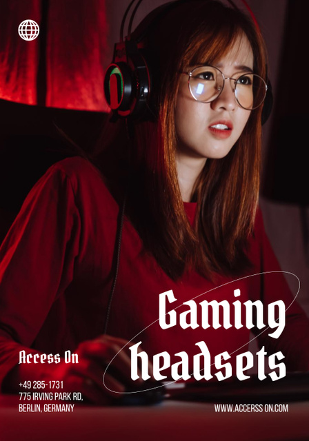 Ergonomic Headsets And Equipment for Gaming Offer Poster 28x40in Design Template