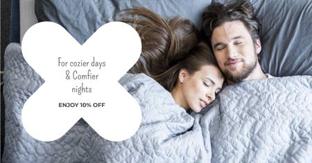 Ontwerpsjabloon van Facebook AD van Bed Linen ad with Couple sleeping in bed