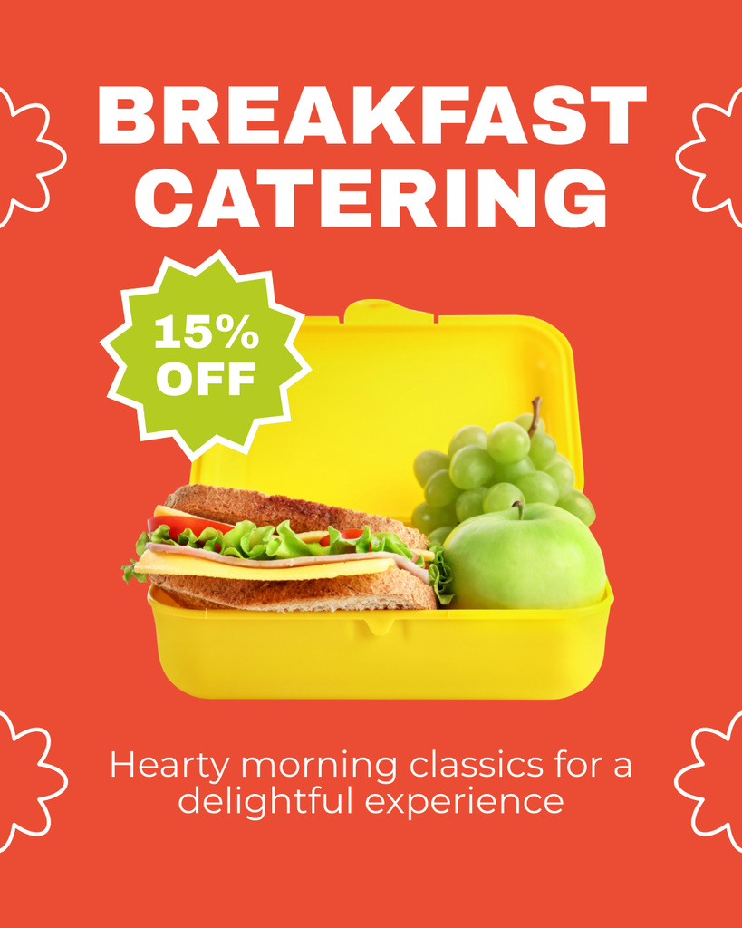 Plantilla de diseño de Breakfast Catering Services with Sandwich and Fruits Instagram Post Vertical 