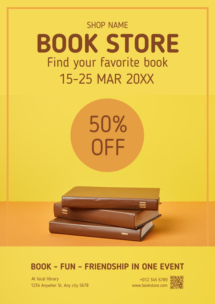 Bookstore Ad with Offer of Discount Poster – шаблон для дизайну