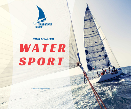 Water Sport with Yacht Sailing on Blue Sea Medium Rectangle Design Template