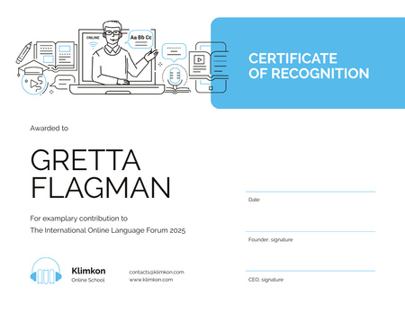 Online Learning Forum participation Recognition Certificate tervezősablon