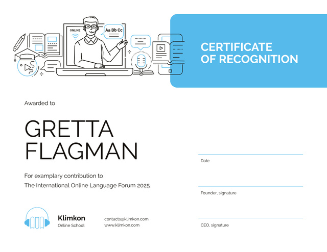 Online Learning Forum participation Recognition Certificate Šablona návrhu