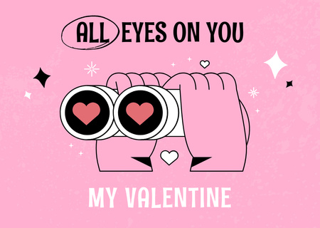 Platilla de diseño Happy Valentine's Day with Hearts in Binoculars Card