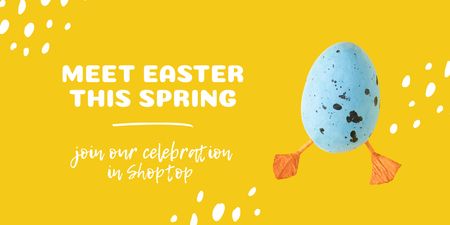 Easter Celebration Announcement with Cute Egg Twitter Design Template