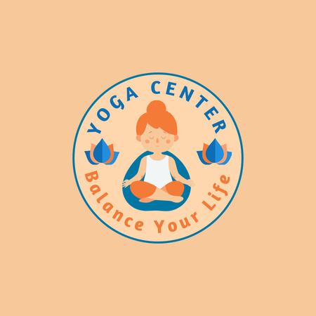 Yoga Center Ads with Meditating Woman Logo 1080x1080pxデザインテンプレート