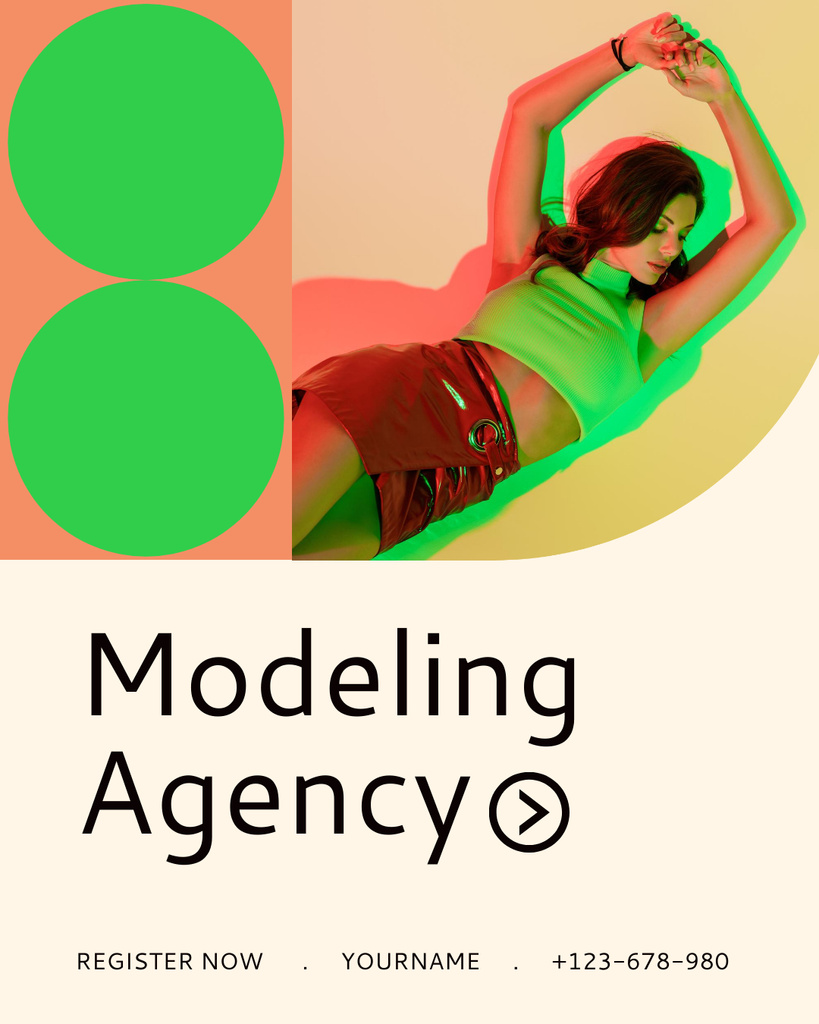 Young Model Posing in Neon Light Instagram Post Vertical Šablona návrhu