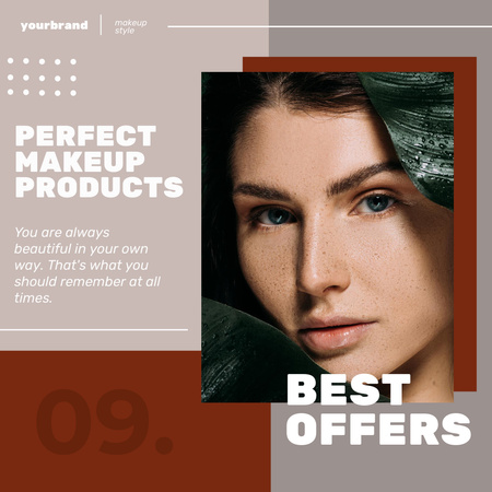 Makeup Products Ad with Beautiful Woman Instagram Design Template