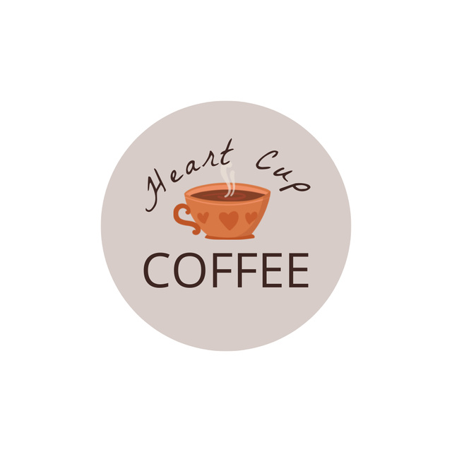 Cup with Hot Coffee in Grey Circle Logo Design Template