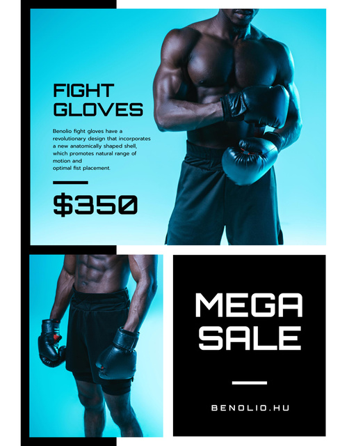 Plantilla de diseño de Boxing Gloves Sale with Muscular Man Poster 16x20in 