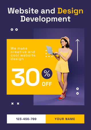Design and Website Development Course Announcement Poster tervezősablon