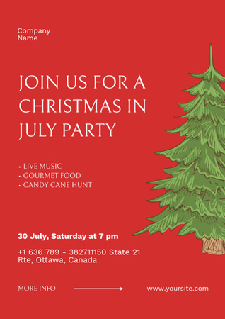 Christmas Party in July with Christmas Tree on Red Flyer A4 Design Template