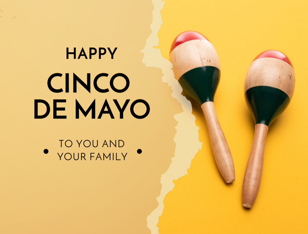 Designvorlage Spirited Cinco de Mayo Greeting With Maracas In Yellow für Postcard 4.2x5.5in