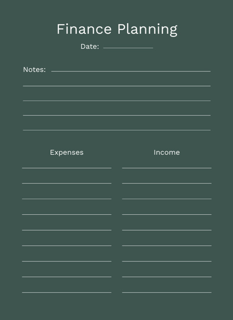 Finance Planning With Categories In Green Notepad 4x5.5in Design Template