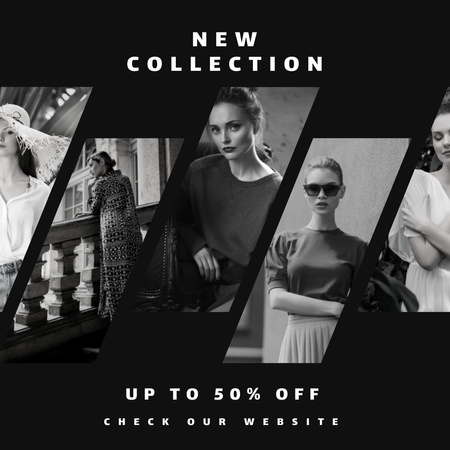 Ontwerpsjabloon van Instagram van Nieuwe collectie voor dameskleding op zwarte achtergrond