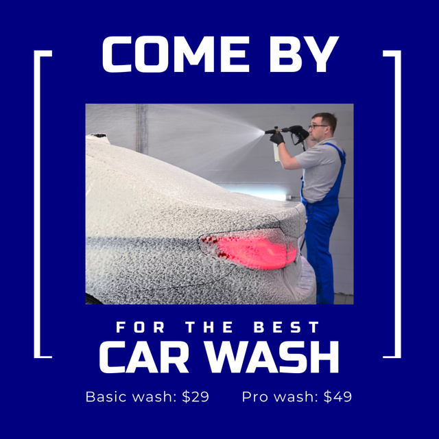 Ontwerpsjabloon van Animated Post van Car Wash Service Worker Washing Auto