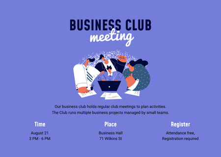 Business Club Meeting with Team working on Laptop Flyer 5x7in Horizontal Design Template