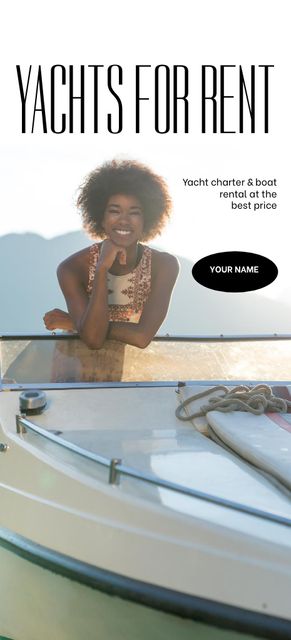 Yacht Rent Offer with Beautiful Woman Flyer 3.75x8.25in Πρότυπο σχεδίασης