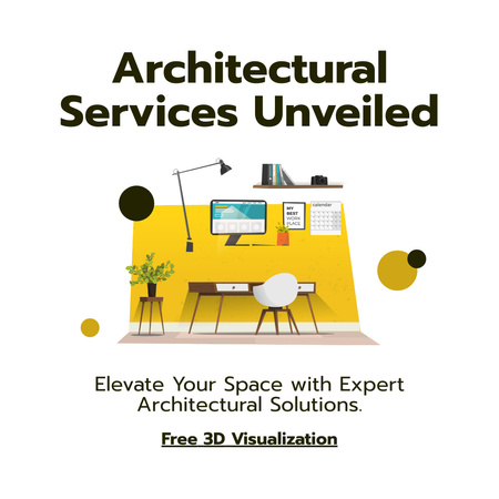 Template di design Promo di servizi architettonici con illustrazione del posto di lavoro Instagram