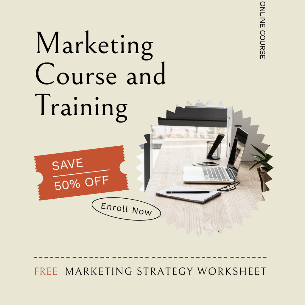 Ontwerpsjabloon van Instagram van Offer Discounts on Courses and Trainings in Marketing